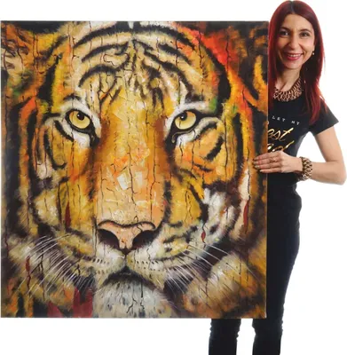 Produktbild von Ölgemälde Tiger, 100% handgemaltes Wandbild Gemälde XL, 100x90cm