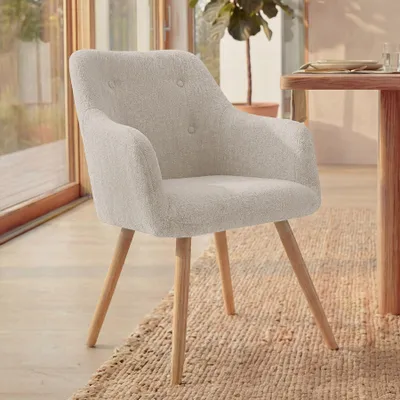 Produktbild von riess-ambiente Armlehnstuhl SCANDINAVIA MEISTERSTÜCK beige natur Strukturstoff Massivholzbeine Esszimmerstuhl