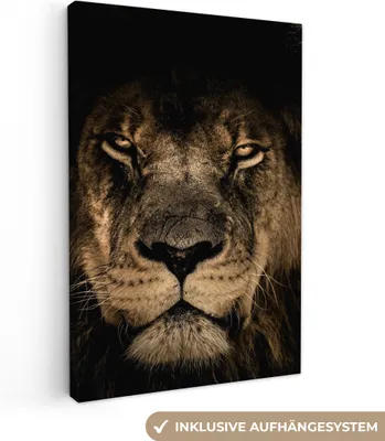 Produktbild von MuchoWow® - Leinwandbilder - Löwe - Tiere - Schwarz - Porträt, Wandbild, Wanddeko Bilder Wohnzimmer, 20x30 cm