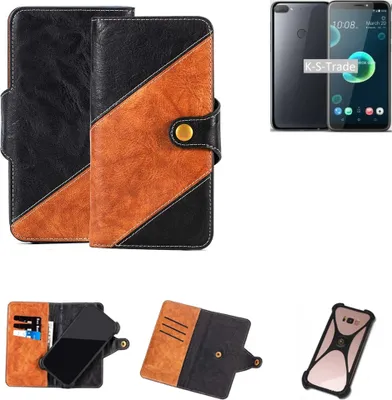 Produktbild von K-S-Trade Handyhülle Schutzhülle Bookstyle Case Wallet-Case kompatibel mit HTC Desire 12+ Handy Cover Bumper Klapphülle schwarz hellbraun 1x