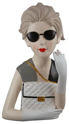 Image de Gilde Figur, Frau, "Lady mit Handtasche", Kunstharz, grau, weiß, VE 1, L. 15 cm, B. 18 cm, H. 29 cm 37196 4063387371961