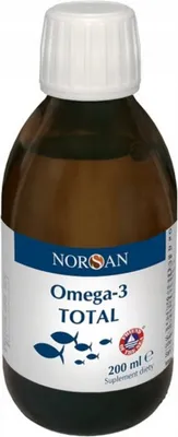 A bottle of Norsan Omega-3 Total Naturell liquid supplement.