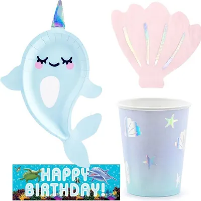 Produktbild von Narwal Partyset zum Kindergeburtstag Unterwasser Geburstag Deko Dekoration 33 tlg.