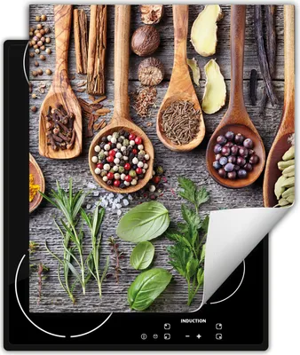 Produktbild von DarHaus Herdabdeckplatte 45x52 cm Anti Rutsch Matte Aufrollbar, Gewürze - Holz