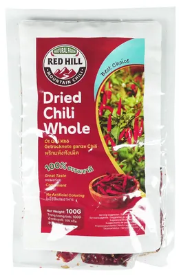 Zdjęcie produktu dla Papryczki chili Red Hill, całkowicie suszone, 100 g
