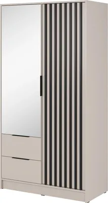 Obrázek produktu pro Šatní skříň Stilo kašmírová béžová se zrcadlem a lamelami - 105 cm, 2 dveře, 2 zásuvky, Trend