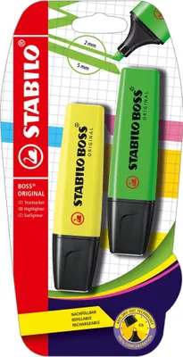 Image de STABILO Boss Original marqueur 2 pièce(s) Pointe biseautée Vert, Jaune