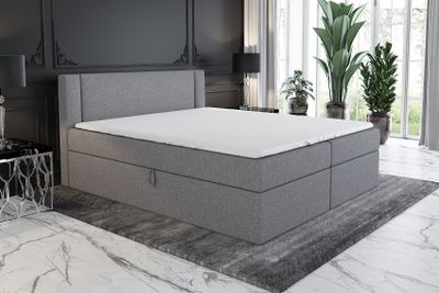Boxspringbett ARO 120x200 mit 2 Bettkästen, Bonell-Matratze und Topper. Farbe: Grau.
