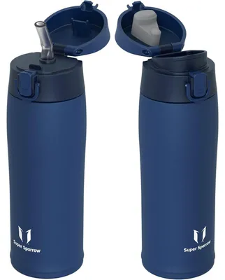 Zdjęcie produktu dla Butelka na wodę ze stali nierdzewnej, 500 ml, kolor Oxford Blue, wolna od BPA, szczelna, z dwoma zakrętkami