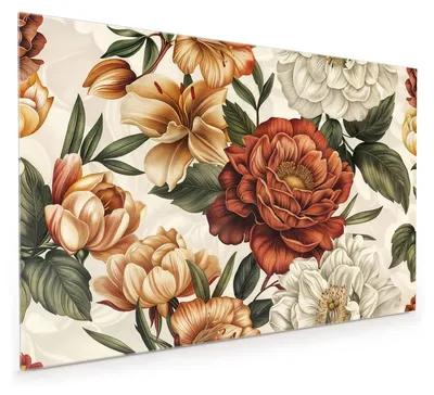 Produktbild von Küchenrückwand Spritzschutz Glas mit Motiv Blumenmuster Vintage 40 x 40 cm