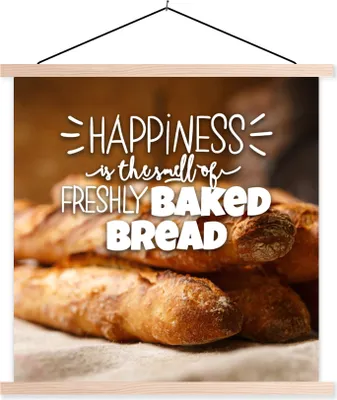 Produktbild von MuchoWow® Textilposter Glück ist der Duft von frisch gebackenem Brot" - Zitate - Sprichwörter 40x40 cm mit holzfarbenen Rahmen - Posterleiste