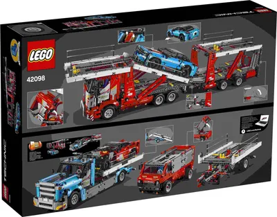 The image shows the back of a LEGO Technic Autotransporter box, displaying various configurations and models.