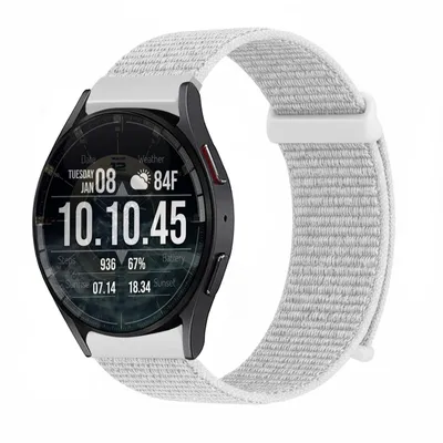 Produktbild von Smartwatch Armband für Samsung Galaxy Watch5 44mm Nylon Textil Band Ersatzband Wechselband Klettverschluss flexibel atmungsaktiv Weiß