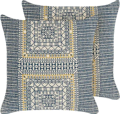 Zdjęcie produktu dla BELIANI 2 poduszki wielokolorowe bawełniana 50 x 50 cm nadruk geometryczny wzór boho poszewka