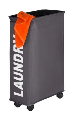 Produktbild von WENKO Wäsche Sammler Korb Sortierer 43 L CORNO grau Sack Bad WC Rollen Wagen
