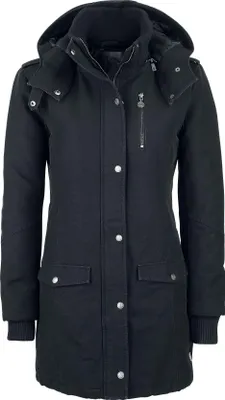 Produktbild von RED by EMP Damen gefütterte schwarze Winterjacke mit abnehmbarer Kapuze und modischen Schulterklappen L