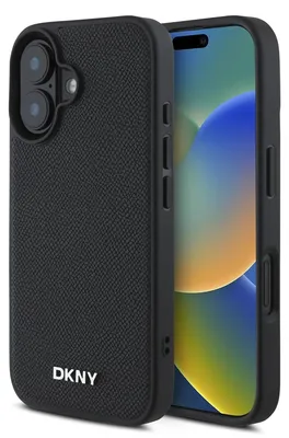 Obrázok produktu pre DKNYPolyuretánkožené púzdro so strieborným kovovým logom MagSafe pre iPhone 16 Plus čierne (DKHMP16MPGHLMK)