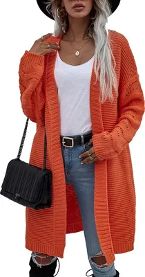 Produktbild von ASKSA Damen Strickmantel Lang Fledermausärmel strickcardigan Pullover Outwear, Orange, XL