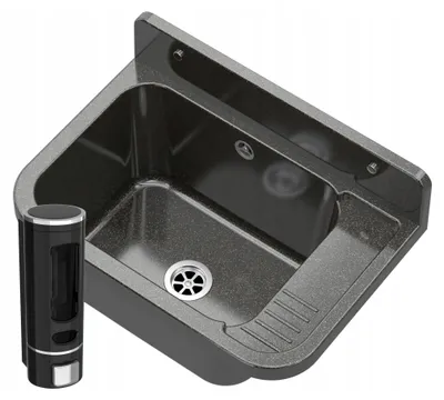 Produktbild von Granitan | Wirtschaftsspüle - PARON - mit Siphon - mit Seifenspender - Schwarz - 50 x 34 cm - für Waschküche und Garage