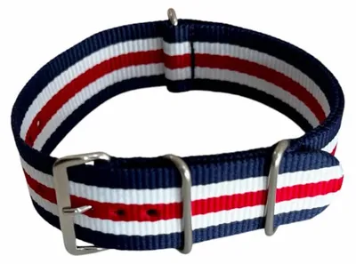 Produktbild von Nylon Armband NATO-Strap Blau Rot und Weiß 22mm Buzzufy
