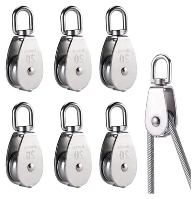 Produktbild von 6 Stück M20 Umlenkrollen aus 304 Edelstahl für Seile bis 8 mm Durchmesser, Tragkraft 75 kg