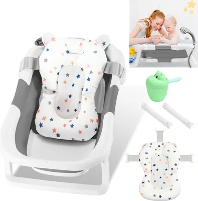 Image de Aopunly Baignoire Bébé Pliable avec Thermomètre et Coussin de Bain - Baignoire Bébé Pliable 60.5 cm - Gris