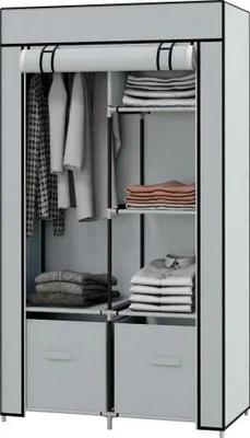 Produktbild von Stahl Hellgrau Stoffschrank 83x42,5x162,5 cm Platzsparender Kleiderschrank Mit 5 Faechern Kleiderstange Reissverschluss Faltschrank