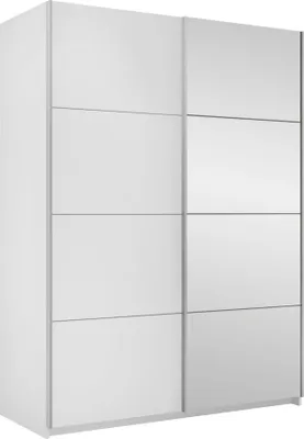 Produktbild von MIRJAN24 Kleiderschrank Atalio 150, Schiebetürenschrank mit zwei Türen, Frontspiegel, Kleiderstange, Metallgriffe (Farbe: Weiß)