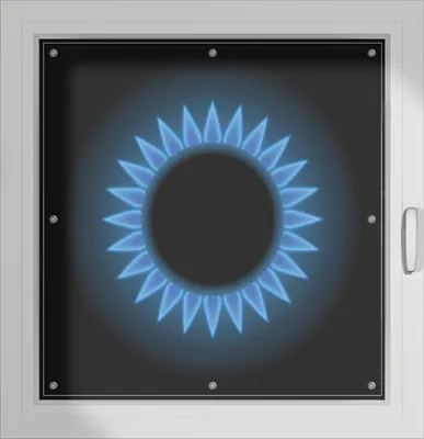 Produktbild von Wallario Lichtschutzbild, Dekorativer Sichtschutz Sonnenschutz 96 x 93 cm mit Motiv: Flamme Gasherd bei Nacht - Verdunklung ohne Bohren