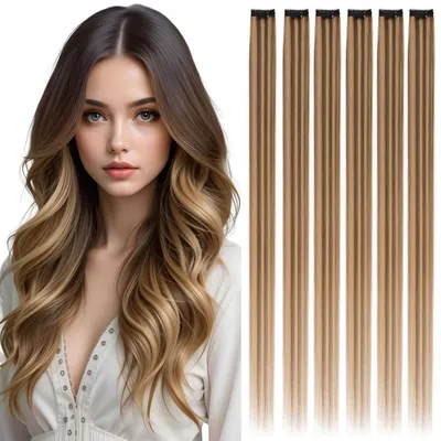 Obrázok produktu pre Clip-in predlžovanie vlasov, prírodné vlasy, 6 kusov, 45 cm, farba #4/27, technika balayage, blond, remy vlasy, 44 g