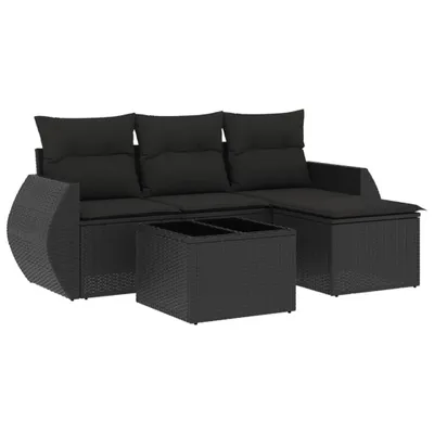 Produktbild von vidaXL 5-tlg. Garten-Sofagarnitur mit Kissen Schwarz Poly Rattan