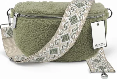 Produktbild von ARTVALL - Umhängetasche Teddy, Klein mit verstellbarem Schultergurt, abnehmbares Taschenband, Crossbody Bag in grün