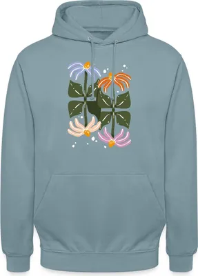 Produktbild von Spreadshirt Bunte Retro Blumen Illustration Im Boho Stil Uni Hoodie, M, Nebelblau