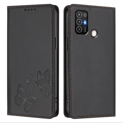 Produktbild von Lederhülle für ZTE Blade A52, Schmetterling Prägung Leder Brieftasche Schutzhülle mit Ständer Schwarz