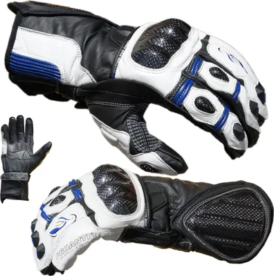 Produktbild von Motorradhandschuhe Pro Racing Blau Weiß Motorrad Leder Handschuhe PROANTI®