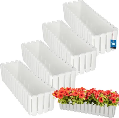 Immagine prodotto di KOTARBAU® 4 pz Fioriera da Esterno Vaso Fiori Plastica 58 x 18 x 16 cm Bianco Fioriera da Balcone Vaso Rettangolare da Esterno Vasi per Piante