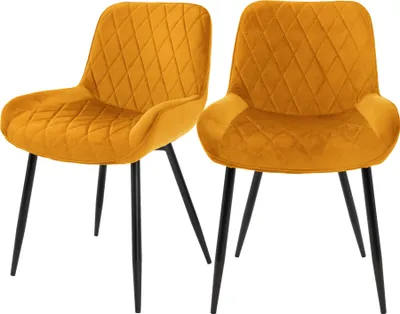 Produktbild von ML-Design 2er Set Esszimmerstühle mit Rücken- und Armlehnen, Senfgelb, Samt Sitzfläche, Polsterstuhl mit Metallbeine