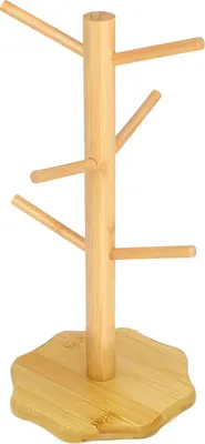 Produktbild von Bambus-Becherhalter-Baum, 6 Haken, Kaffeetassenständer, rutschfester Kaffeetassenständer, einfach zu installierender Tassen-Organizer-Ständer für die Küchentheke