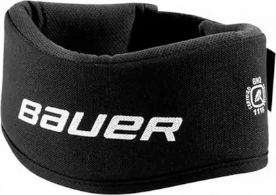 A black Bauer neckguard collar is shown against a white background.