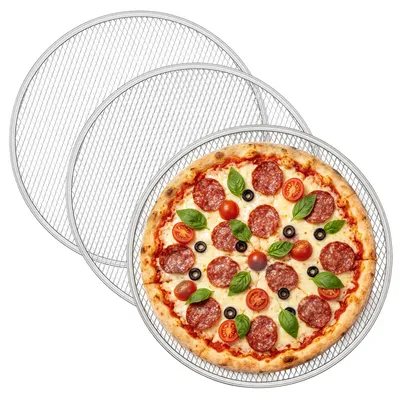Pizzaplatte 30 cm rund, 3er-Set Alu perforiert antihaft