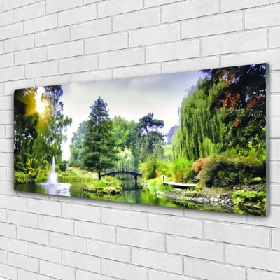 Produktbild von Acrylglasbilder 125x50 Wandbild Druck Wald Wasserfsll Sonne Natur