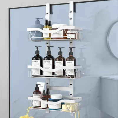 Immagine prodotto di Scaffale da doccia da appendere, con 3 ripiani, in acciaio inossidabile, bianco, per il bagno