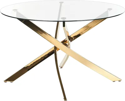 Produktbild von BELIANI Esstisch Transparent Sicherheitsglas und Eisen 120 cm mit Goldenem Metallgestell Rund Modern Glamour Esszimmer Ausstattung Möbel
