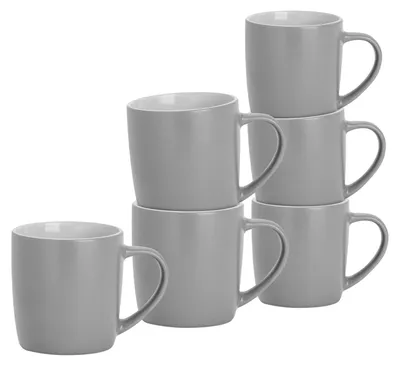 Produktbild von Argon Ta Kaffeetassen in matten Farben – 350 ml – Grau – 6er-Pack – Robuste Teetasse aus Steingut, spülmaschinen- und mikrowellengeeignet