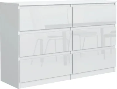 Obrázek produktu pro Komoda 6 120 cm - se 6 zásuvkami v bílé barvě / bílý vysoký lesk / různé barvy a velikosti, 120 x 78 x 39 cm