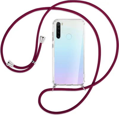 Produktbild von Handykette Backcover-Schutzhülle mit Band (Metall silberfarben) für Xiaomi Redmi Note 8 - dunkelrot