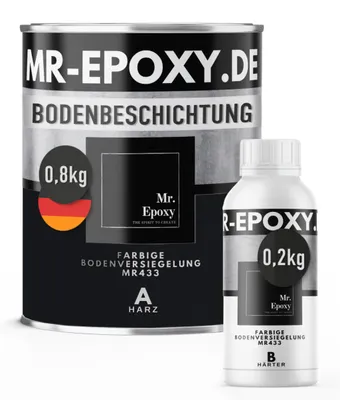 Produktbild von Mr. Epoxy Epoxidharz Bodenbeschichtung (1 kg, RAL 9005 Tiefschwarz) - 2K Betonfarbe für Garagen, Keller & Werkstatt Boden - Flüssigkunststoff Epoxid Grundierung und Bodenversiegelung