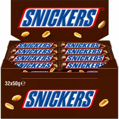 Produktbild von Snickers, Schokoriegel, Erdnuss-Karamell Schoko Riegel, 32 Stück, á 50 g