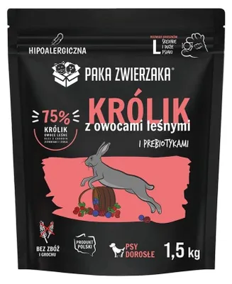 Produktbild von PAKA ZWIERZAKA Kaninchen mit Waldfrüchten L – Trockenfutter für Hunde – 1 5kg