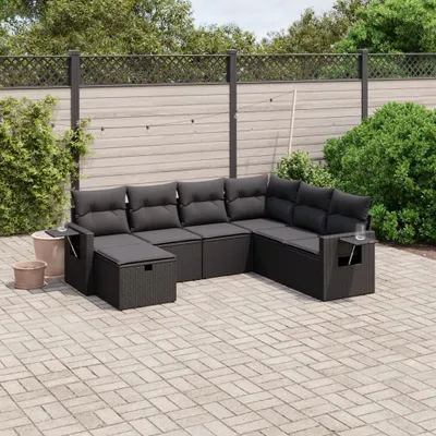 Produktbild von Möbel 7-tlg. Garten-Sofagarnitur mit Kissen Schwarz Poly Rattan - Gartenmöbelgarnituren 3263831